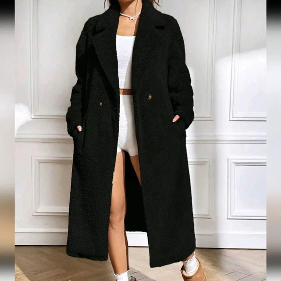 Lapel Neck Double Button Teddy Coat - Picture 5 of 6